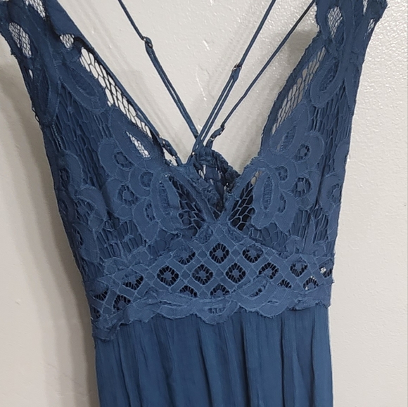 Free People adella maxi dress spaghetti strap crochet navy/dk teal - Picture 5 of 7